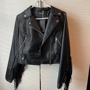 Black Leather Fringe Jacket